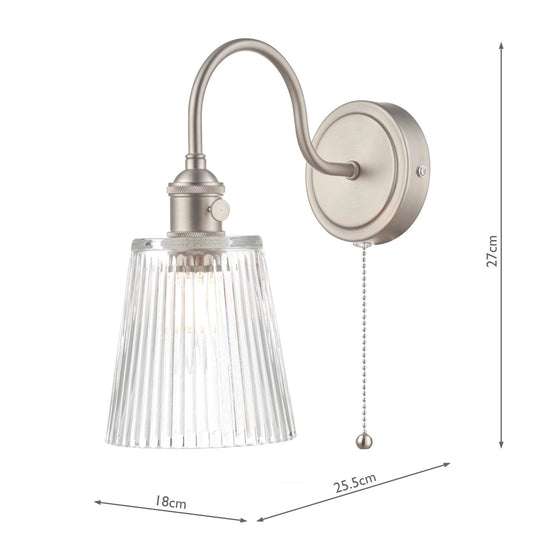 Dar Lighting HAD0761-05 Hadano 1lt Wall Light Antique Chrome With Clear Ribbed Glass Shade - 35111