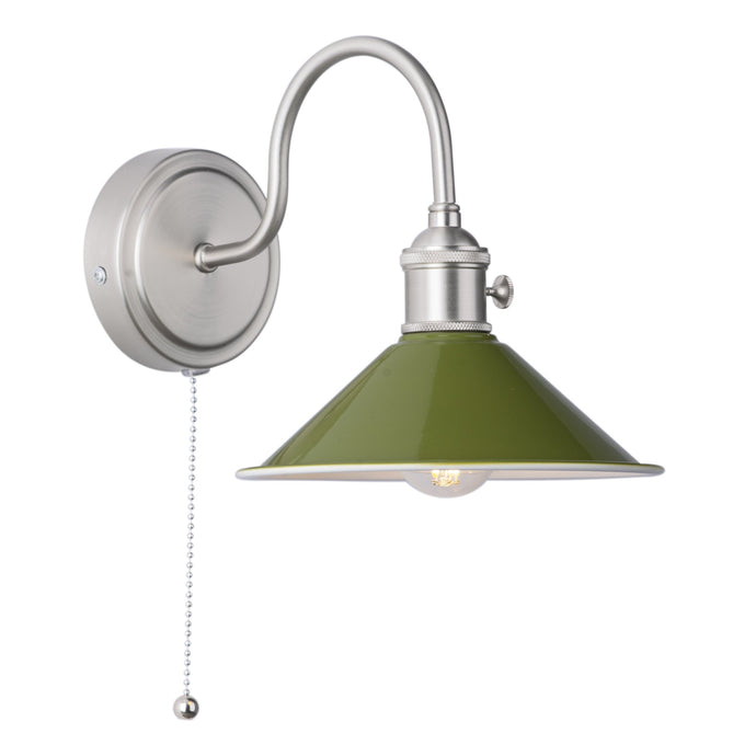 Dar Lighting HAD0761-07 Hadano 1lt Wall Light Antique Chrome With Olive Green Shade - 36931