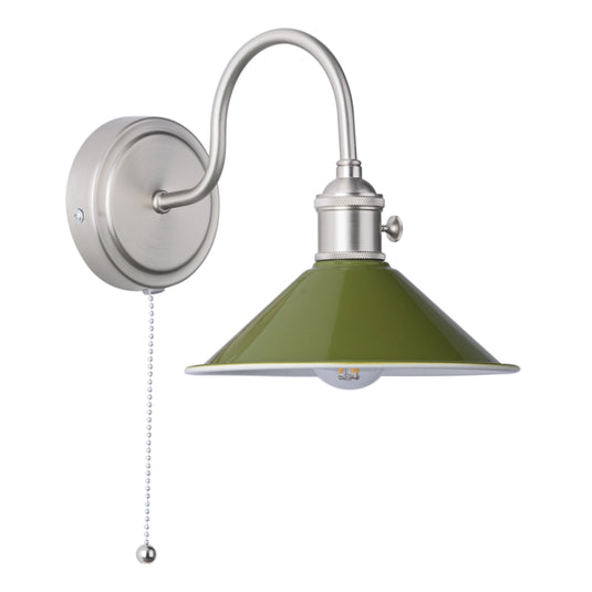 Dar Lighting HAD0761-07 Hadano 1lt Wall Light Antique Chrome With Olive Green Shade - 36931