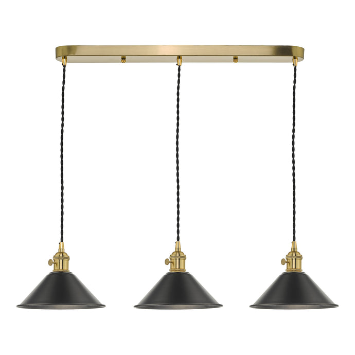 Dar Lighting HAD3640-02 Hadano 3 Light Brass Suspension With Antique Pewter Shades - 35112
