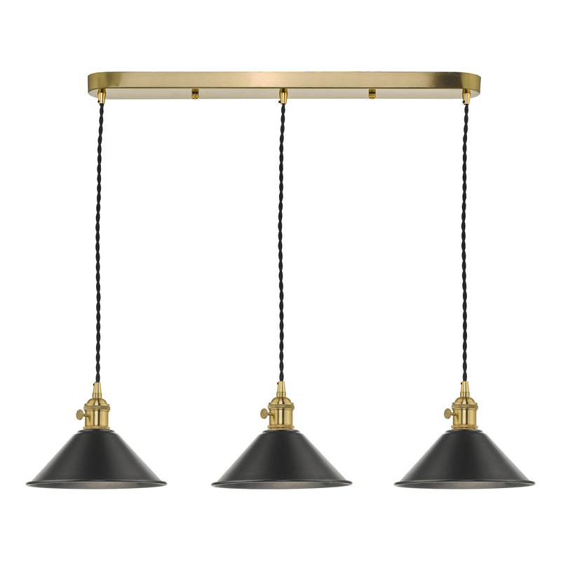 Load image into Gallery viewer, Dar Lighting HAD3640-02 Hadano 3 Light Brass Suspension With Antique Pewter Shades - 35112
