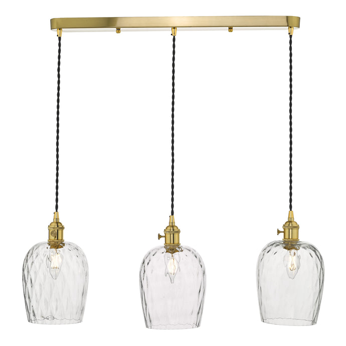 Dar Lighting HAD3640-03 Hadano 3 Light Brass Suspension With Dimpled Glass Shades - 35113