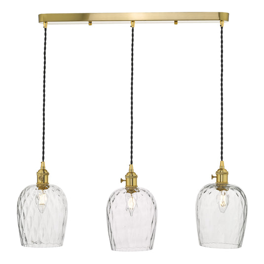Dar Lighting HAD3640-03 Hadano 3 Light Brass Suspension With Dimpled Glass Shades - 35113