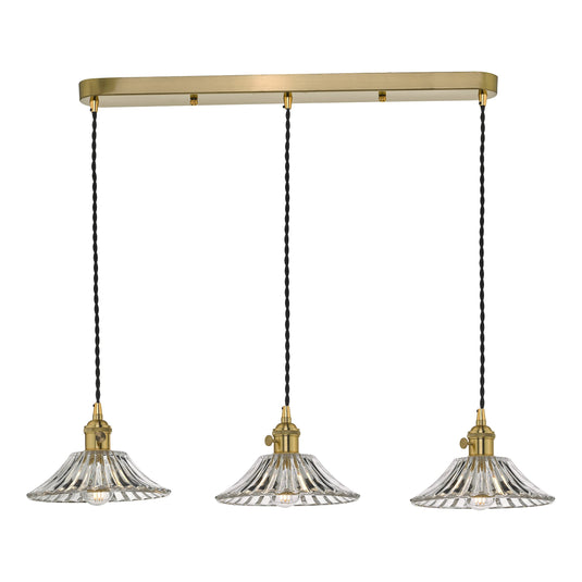 Dar Lighting HAD3640-04 Hadano 3 Light Brass Suspension With Flared Glass Shades - 24988