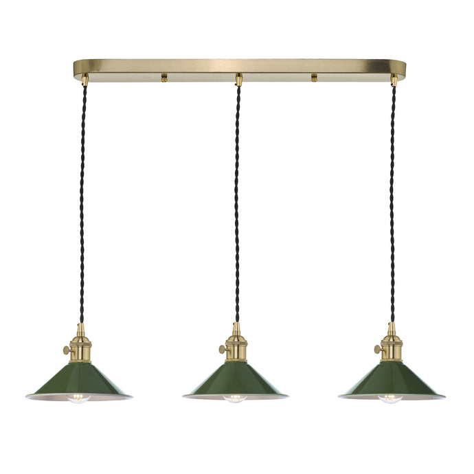 Dar Lighting HAD3640-07 Hadano 3 Light Brass Suspension With Olive Green Shades - 36934