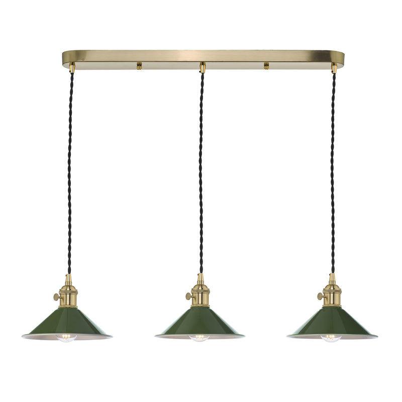 Load image into Gallery viewer, Dar Lighting HAD3640-07 Hadano 3 Light Brass Suspension With Olive Green Shades - 36934
