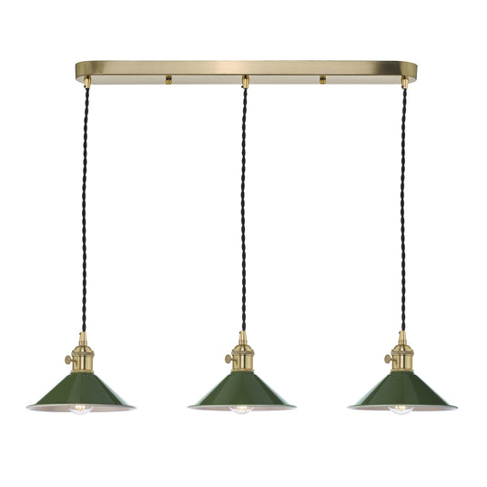 Dar Lighting HAD3640-07 Hadano 3 Light Brass Suspension With Olive Green Shades - 36934