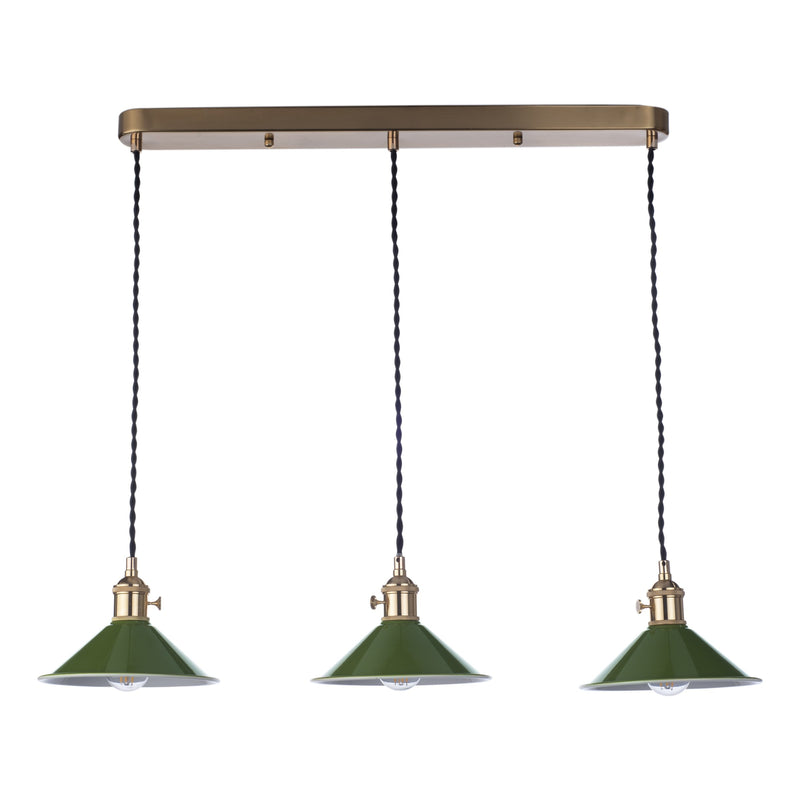 Load image into Gallery viewer, Dar Lighting HAD3640-07 Hadano 3 Light Brass Suspension With Olive Green Shades - 36934
