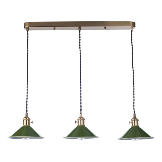 Dar Lighting HAD3640-07 Hadano 3 Light Brass Suspension With Olive Green Shades - 36934