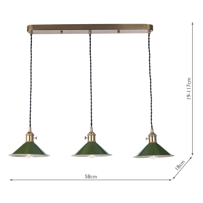 Load image into Gallery viewer, Dar Lighting HAD3640-07 Hadano 3 Light Brass Suspension With Olive Green Shades - 36934
