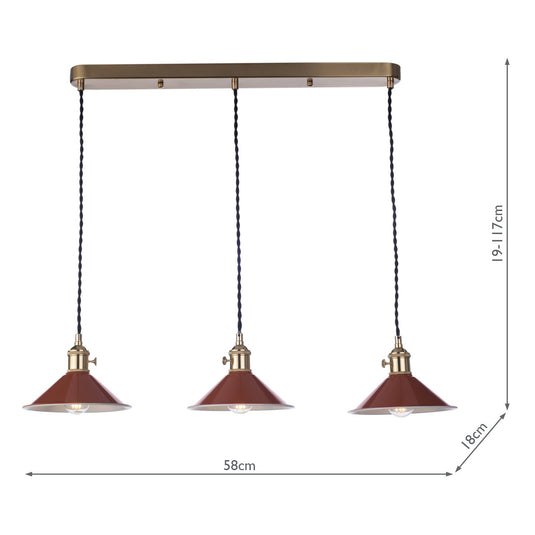 Dar Lighting HAD3640-08 Hadano 3 Light Brass Suspension With Umber Shades - 36935