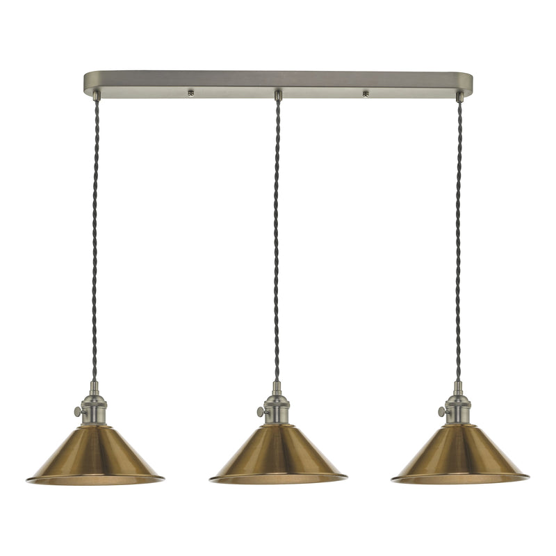 Load image into Gallery viewer, Dar Lighting HAD3661-01 Hadano 3 Light Antique Chrome Suspension With Aged Brass Shades - 35115
