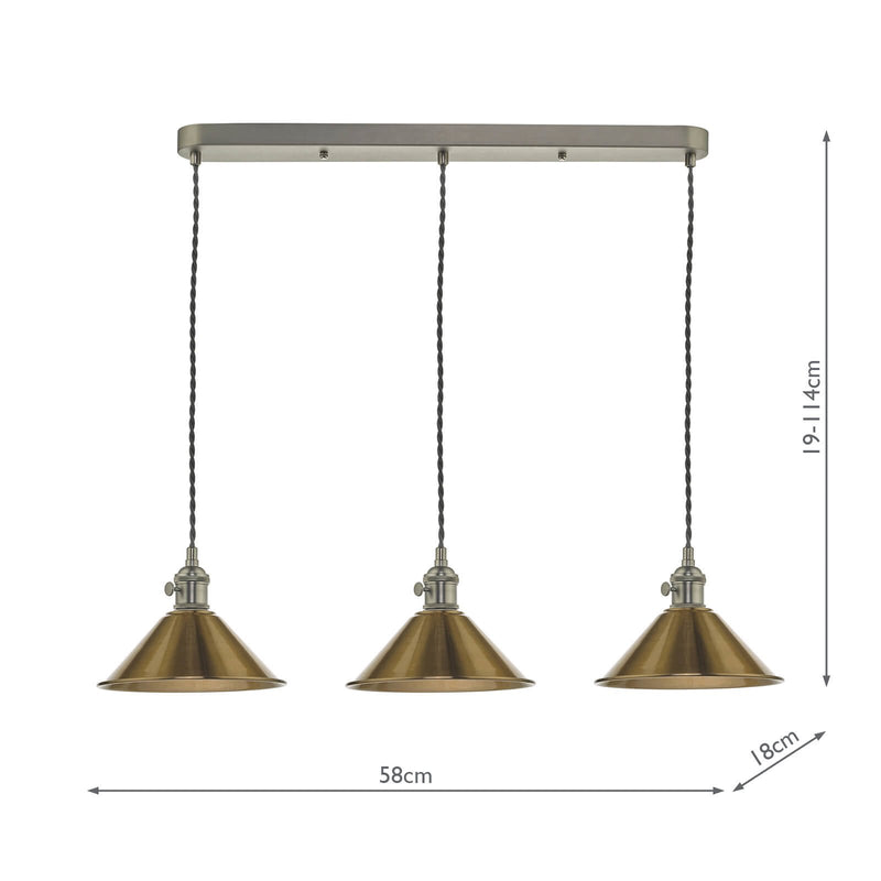 Load image into Gallery viewer, Dar Lighting HAD3661-01 Hadano 3 Light Antique Chrome Suspension With Aged Brass Shades - 35115
