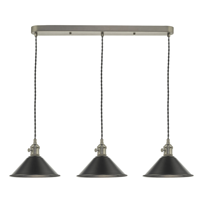 Dar Lighting HAD3661-02 Hadano 3 Light Antique Chrome Suspension With Antique Petwer Shades - 35116