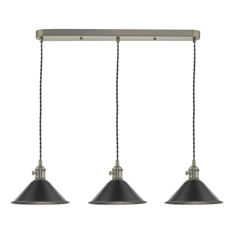 Load image into Gallery viewer, Dar Lighting HAD3661-02 Hadano 3 Light Antique Chrome Suspension With Antique Petwer Shades - 35116
