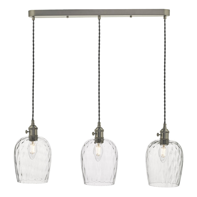 Dar Lighting HAD3661-03 Hadano 3 Light Antique Chrome Suspension With Dimpled Glass Shades - 26511