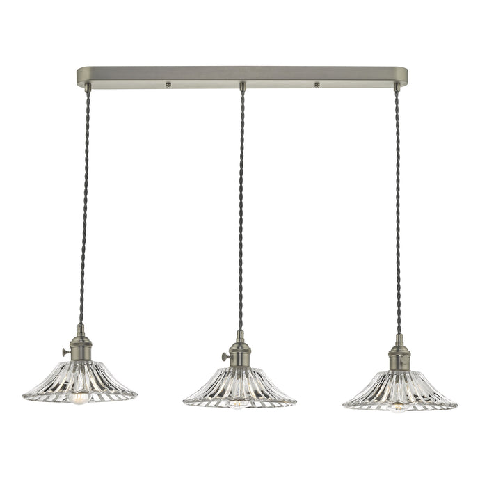 Dar Lighting HAD3661-04 Hadano 3 Light Antique Chrome Suspension With Flared Glass Shades - 35117