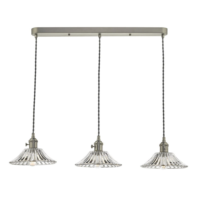 Load image into Gallery viewer, Dar Lighting HAD3661-04 Hadano 3 Light Antique Chrome Suspension With Flared Glass Shades - 35117
