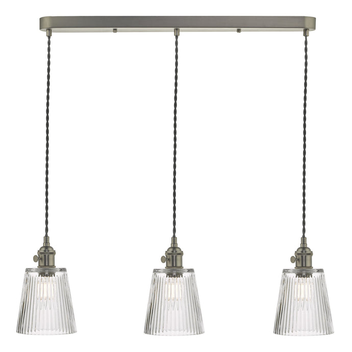 Dar Lighting HAD3661-05 Hadano 3 Light Antique Chrome Suspension With Ribbed Glass Shades - 24814