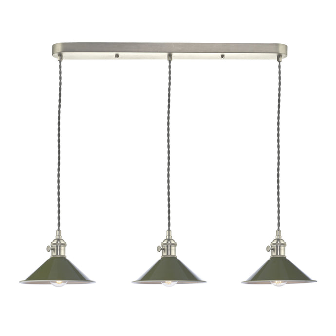 Dar Lighting HAD3661-07 Hadano 3 Light Antique Chrome Suspension With Olive Green Shades - 36937