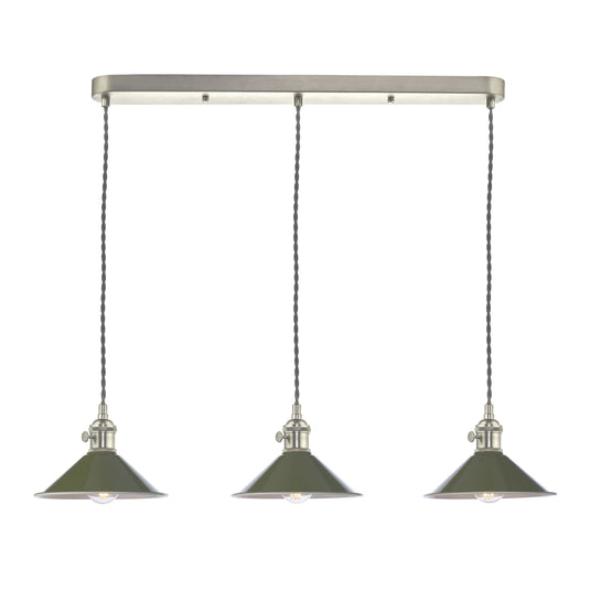 Dar Lighting HAD3661-07 Hadano 3 Light Antique Chrome Suspension With Olive Green Shades - 36937