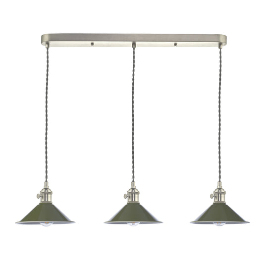 Dar Lighting HAD3661-07 Hadano 3 Light Antique Chrome Suspension With Olive Green Shades - 36937