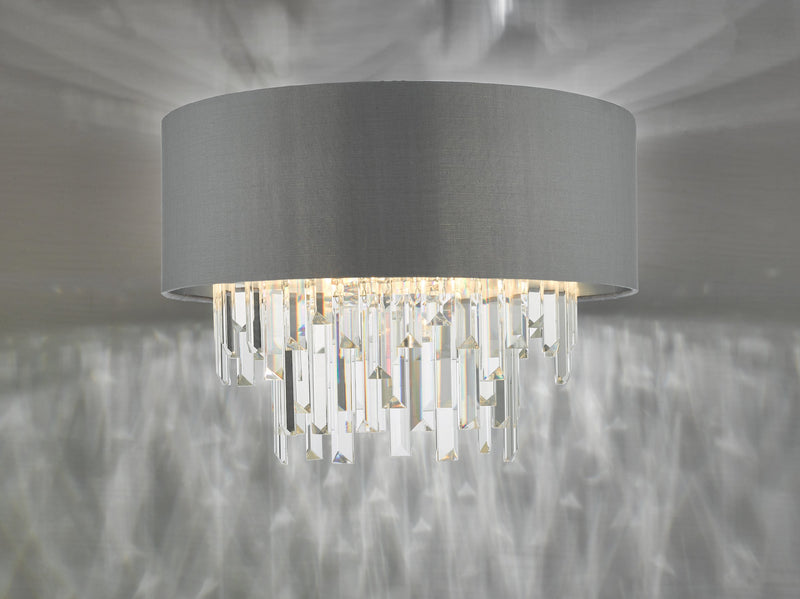 Load image into Gallery viewer, Dar Lighting HAL5439 Halle 4 Light Flush Grey Shade Crystal - 36939
