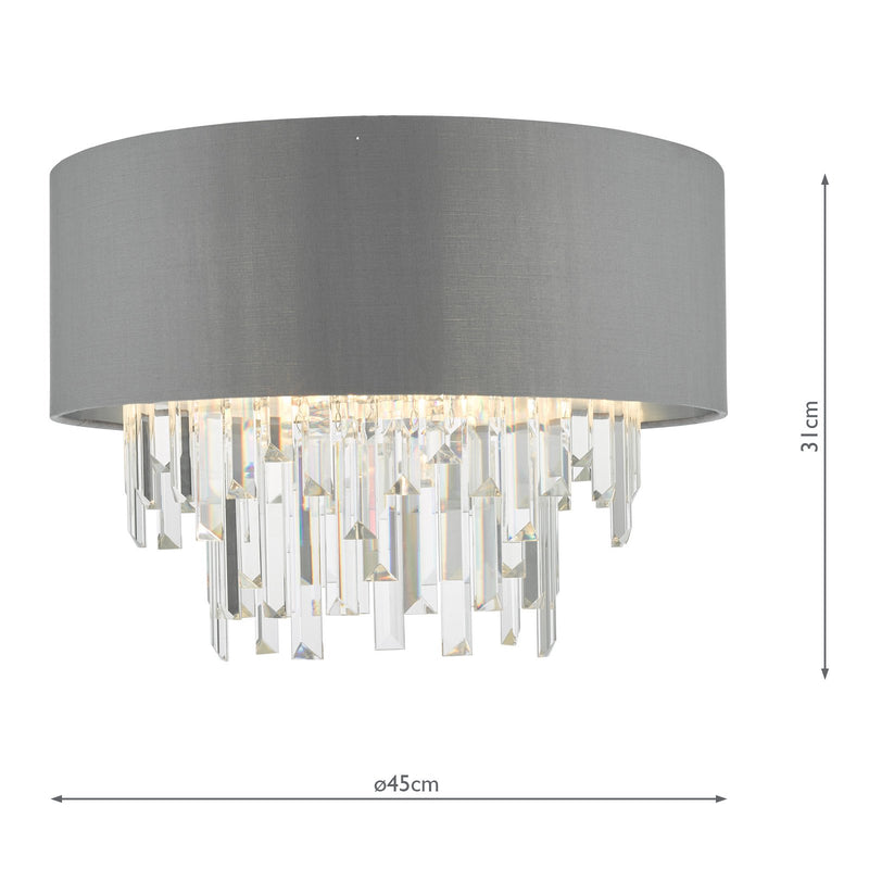 Load image into Gallery viewer, Dar Lighting HAL5439 Halle 4 Light Flush Grey Shade Crystal - 36939
