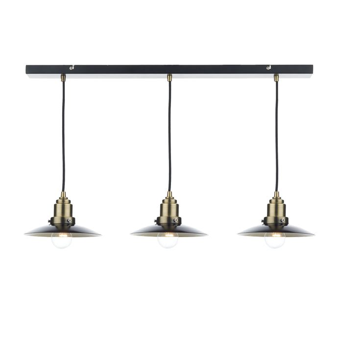 Dar Lighting HAN0354 Hannover 3 Light Bar Pendant Black Antique Brass - 19661