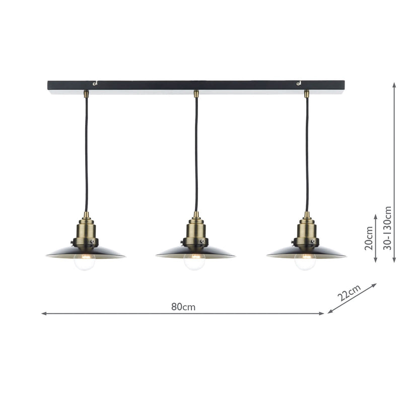 Load image into Gallery viewer, Dar Lighting HAN0354 Hannover 3 Light Bar Pendant Black Antique Brass - 19661

