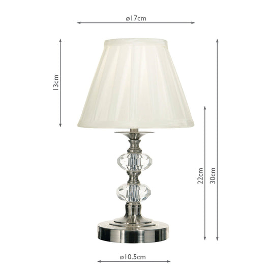 Dar Lighting HAZ4046 Hazel Touch Table Lamp Satin Chrome Crystal complete with Shade - 12990