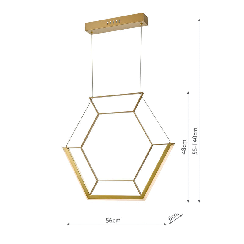 Load image into Gallery viewer, Dar Lighting HEX0135 Hexagon 1lt Pendant Gold LED - 35125
