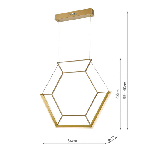 Dar Lighting HEX0135 Hexagon 1lt Pendant Gold LED - 35125