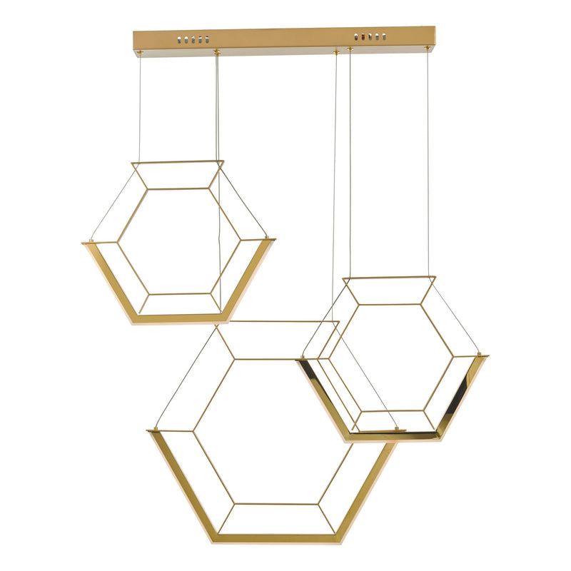 Load image into Gallery viewer, Dar Lighting HEX0335 Hexagon 3lt Pendant Gold LED - 35127
