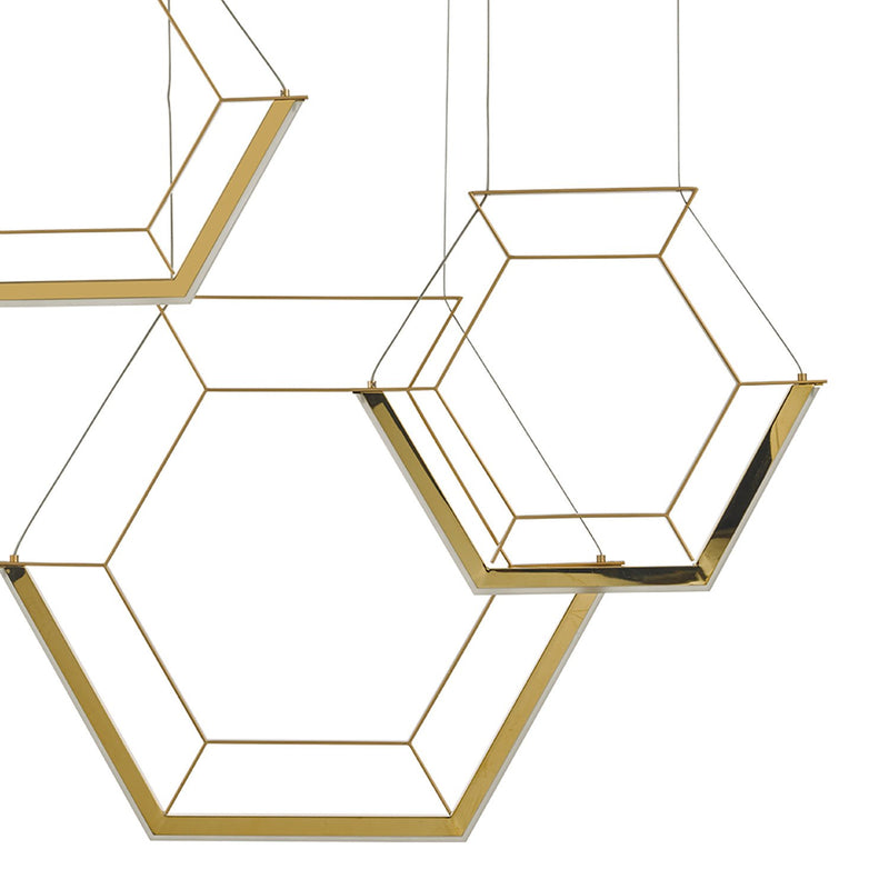 Load image into Gallery viewer, Dar Lighting HEX0335 Hexagon 3lt Pendant Gold LED - 35127
