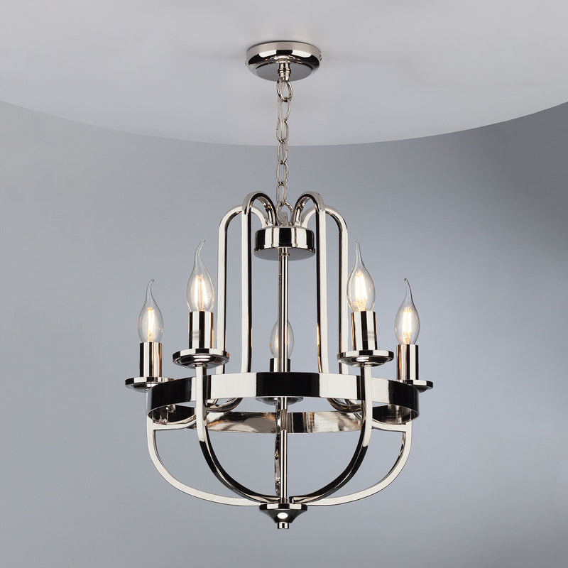 Load image into Gallery viewer, Dar Lighting HEY0538 Heythrope 5 Light Pendant Polished Nickel - 35129
