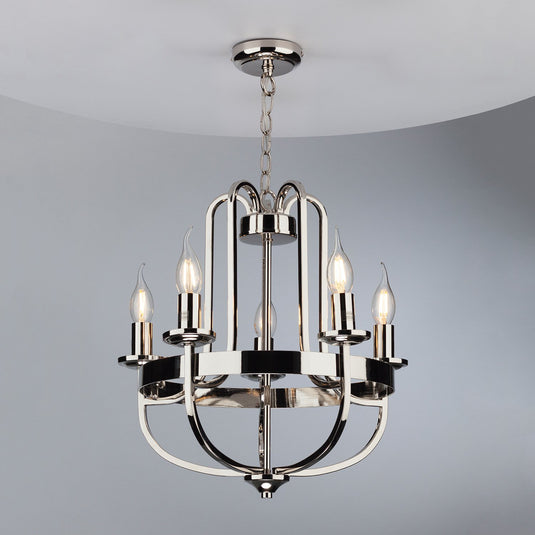Dar Lighting HEY0538 Heythrope 5 Light Pendant Polished Nickel - 35129