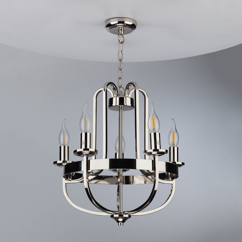Load image into Gallery viewer, Dar Lighting HEY0538 Heythrope 5 Light Pendant Polished Nickel - 35129
