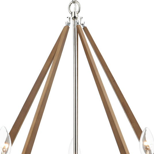 Dar Lighting HOT0538 Hotel 5 Light Pendant Polished Nickel Wood - 35143