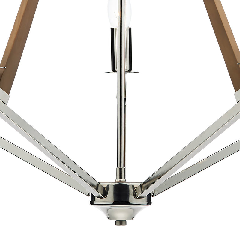 Load image into Gallery viewer, Dar Lighting HOT0538 Hotel 5 Light Pendant Polished Nickel Wood - 35143
