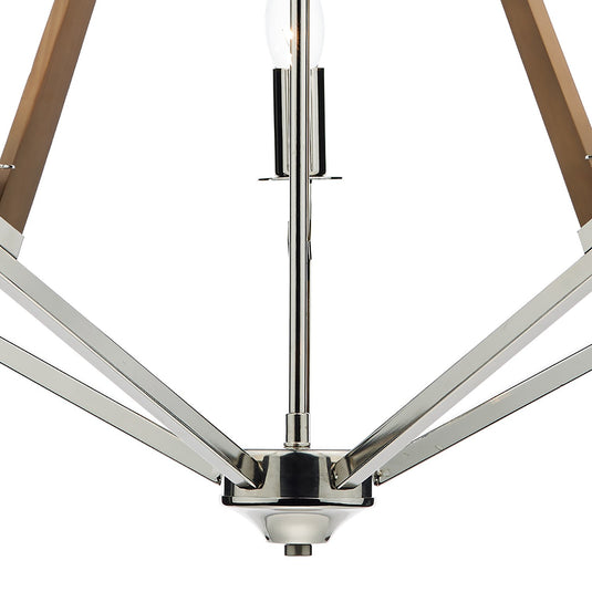 Dar Lighting HOT0538 Hotel 5 Light Pendant Polished Nickel Wood - 35143