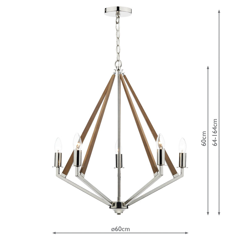 Load image into Gallery viewer, Dar Lighting HOT0538 Hotel 5 Light Pendant Polished Nickel Wood - 35143
