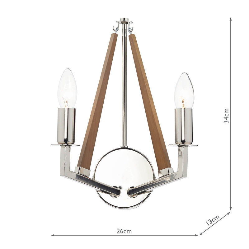Load image into Gallery viewer, Dar Lighting HOT0938 Hotel Double Wall Bracket Polished Nickel Wood - 35144
