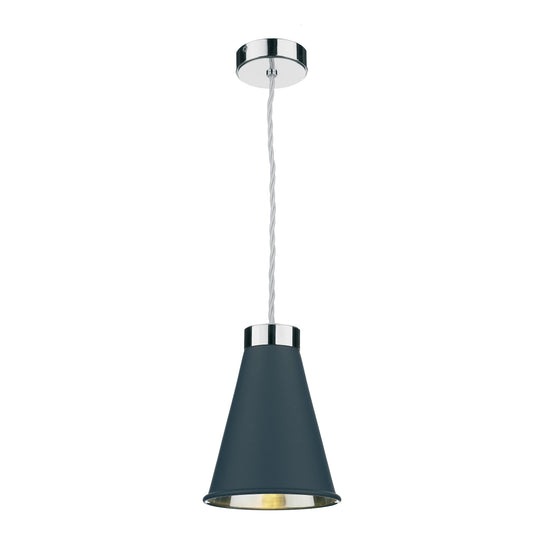 David Hunt Lighting HYD0123C Hyde Single Pendant in Chrome comes with Smoke Blue metal shade