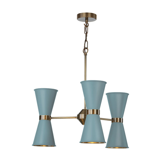 David Hunt Lighting HYD0606AB HYDE 6 light pendant Antique brass/ River blue metal shade DHL
