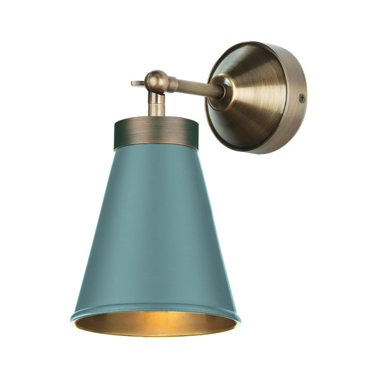 David Hunt Lighting HYD0706AB HYDE single wall light Antique brass / River blue metal shade DHL