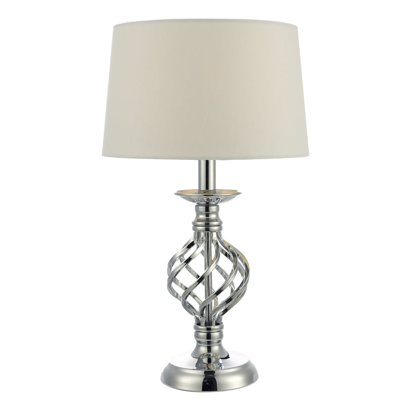 Load image into Gallery viewer, Dar Lighting IFF4150 Iffley Touch Table Lamp Polished Chrome Twist Cage Base Complete With Shade Small - 20908
