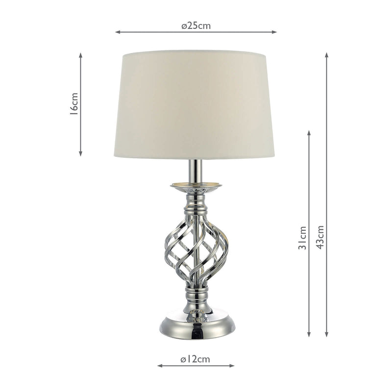 Load image into Gallery viewer, Dar Lighting IFF4150 Iffley Touch Table Lamp Polished Chrome Twist Cage Base Complete With Shade Small - 20908
