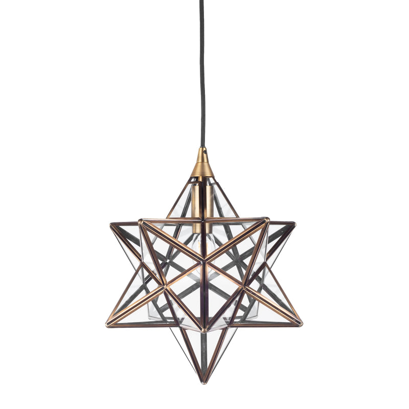 Load image into Gallery viewer, Dar Lighting ILA0175 ILARIO 1 Light Star Pendant Antique Brass Glass Small - 23806
