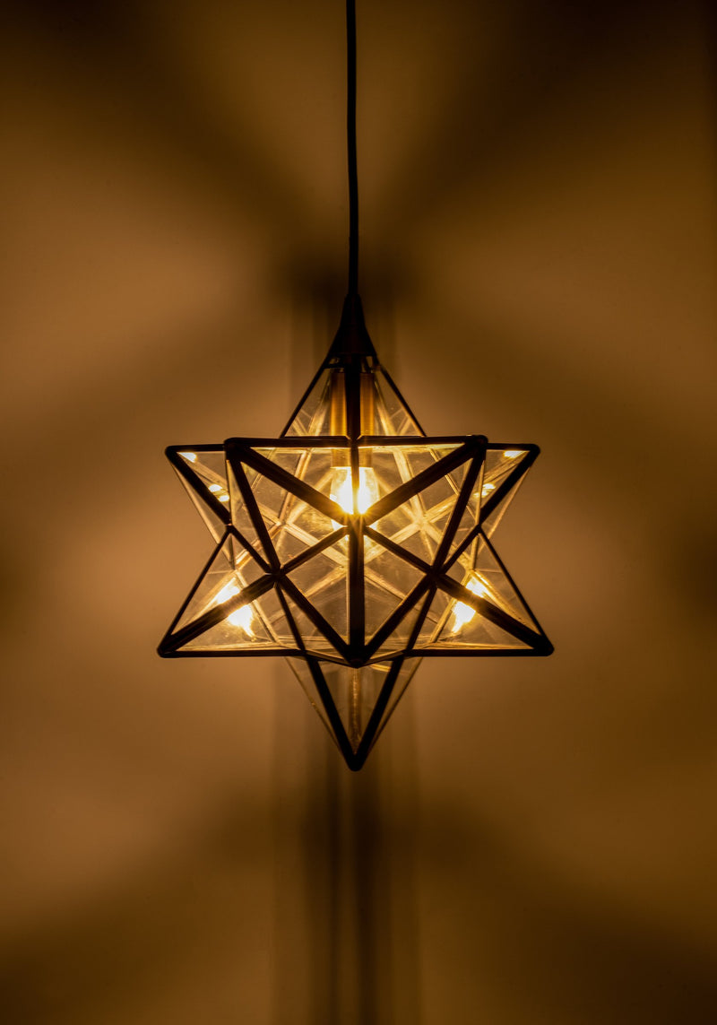 Load image into Gallery viewer, Dar Lighting ILA0175 ILARIO 1 Light Star Pendant Antique Brass Glass Small - 23806
